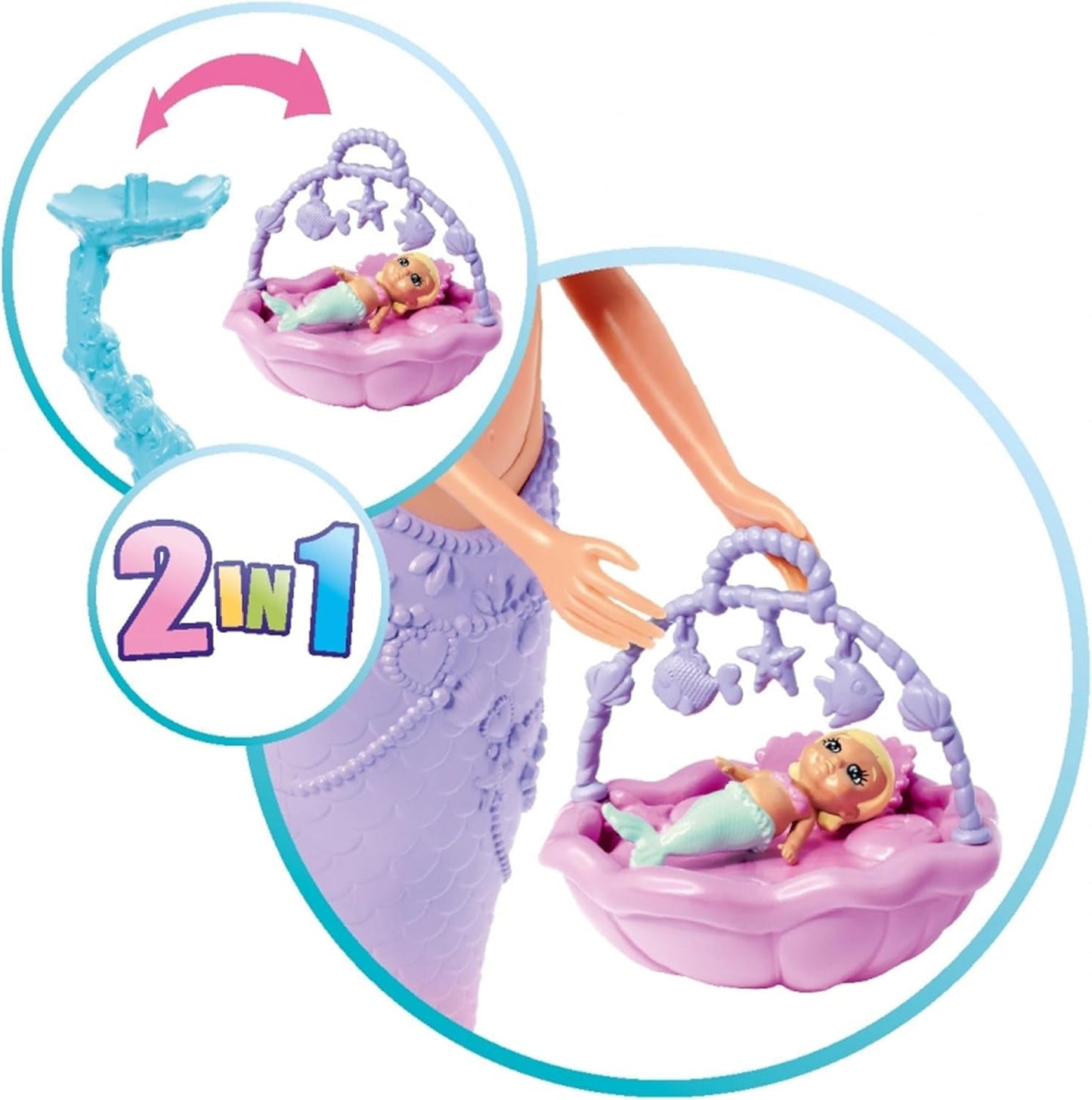 Simba 105733524 - Steffi Love Mermaid Family Těhotná mořská panenka Kevin s dětskou postýlkou ​​29cm Módní panenky Hrací panenky pro 3 roky a více