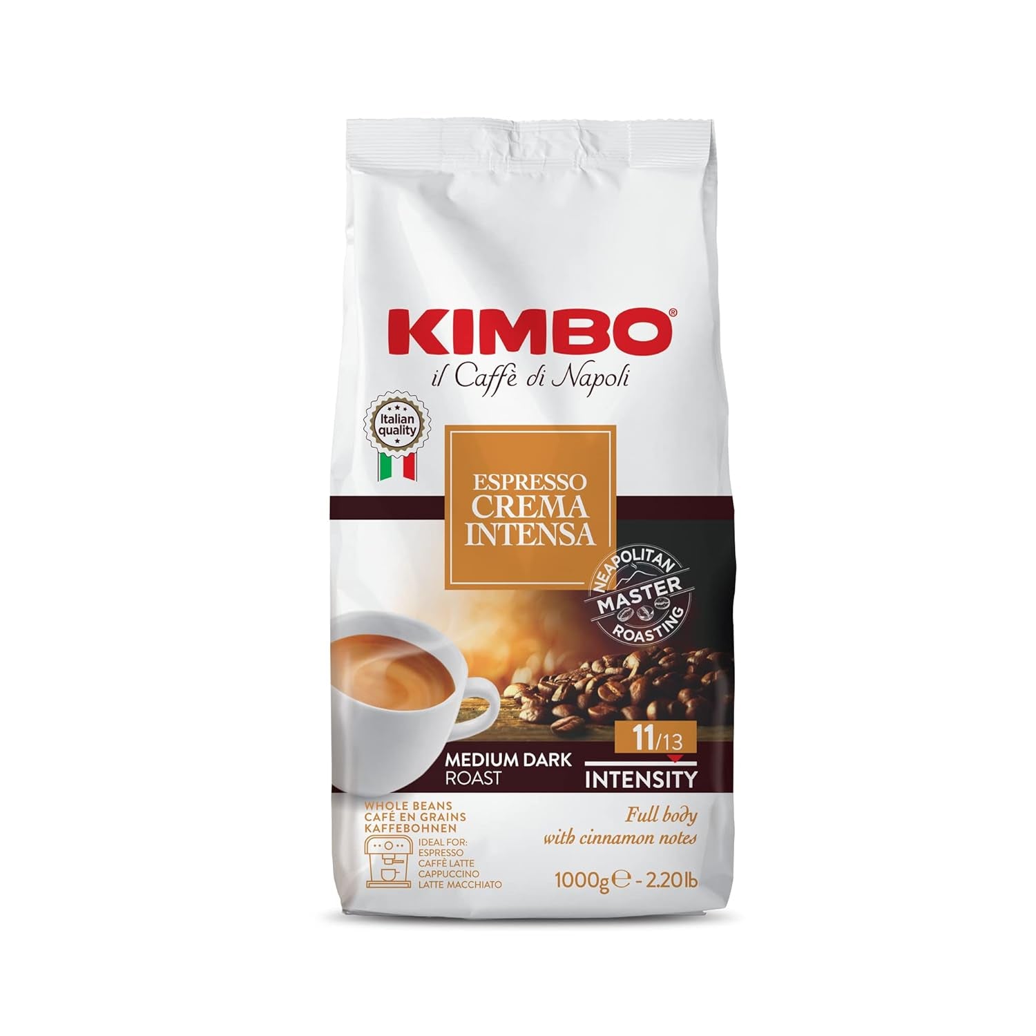 Espresso Crema Intesa, 6 kávových zrn x 1 kg, plná a intenzivní směs, intenzita 11/13, střední pražení, 6 balení po 1 kg