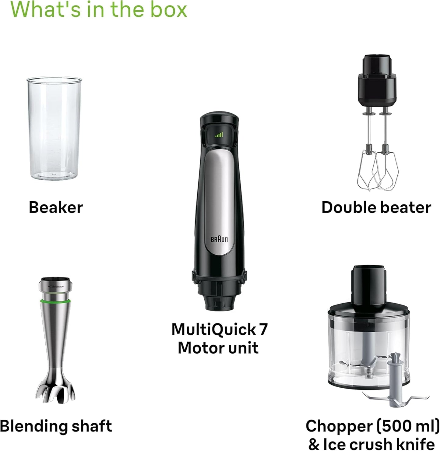 Braun Homehold Hogar Multiquick 7 Mixer, Spritzschutz, Spülmaschinenfest, Bpa-Frei, 600 Ml, Zerkleinerer 500 Ml, Eisklinge, MQ 7035XBI, 1000 W, Schwarz, MQ7035XBI Kitchen Naty Shop