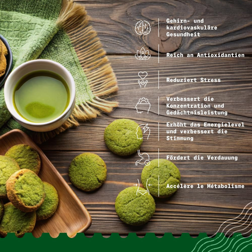 Naturalebio BIO Zelený čaj prášek 100g. Na vaření a pečení. Originální japonská matcha. Zelený čaj z Japonska, veganský, bezlepkový a bez GMO. Přírodní organický produkt.