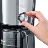 Espresso kávovar SEVERIN "TypeSwitch" se skleněnou karafou a časovačem, AromaSwitch pro výběr 2 možností spařování, digitální hodiny s funkcí časovače, až 10 šálků, 1000W, kartáčovaná nerez-černá, KA 4826