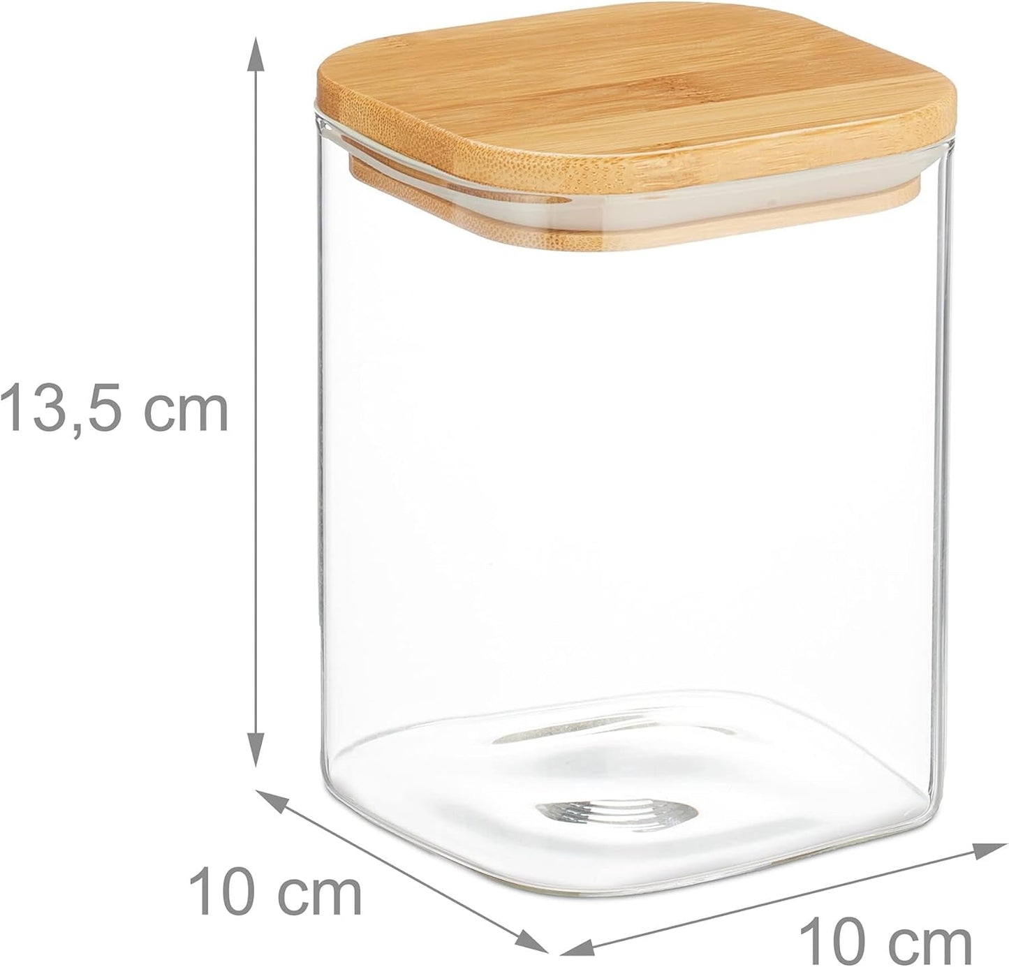 Relaxdays úložné dózy s bambusovými víčky Sada 3 čtvercových skleněných dóz 900 ml nepropustné průhledné/přírodní dózy na potraviny Naty Shop