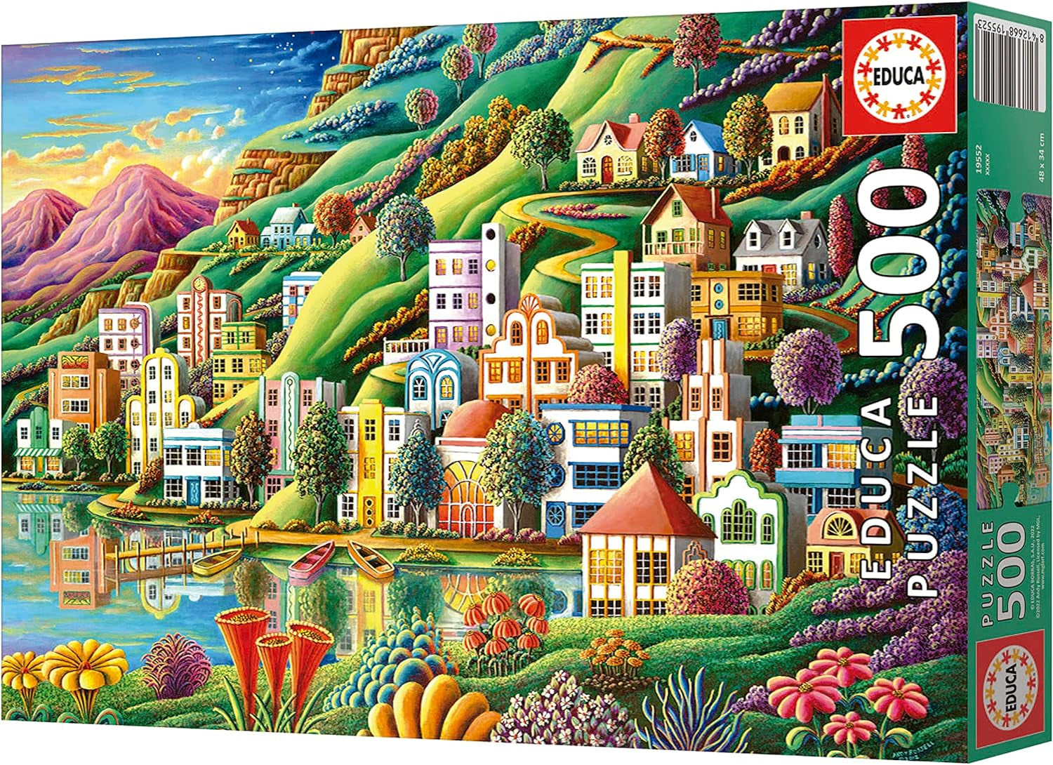 Educa - Puzzle 500 dílků pro dospělé | Barevná vesnice u jezera, puzzle 500 dílků pro dospělé a děti od 11 let, puzzle na šířku, ilustrace (19552) Puzzle Naty Shop