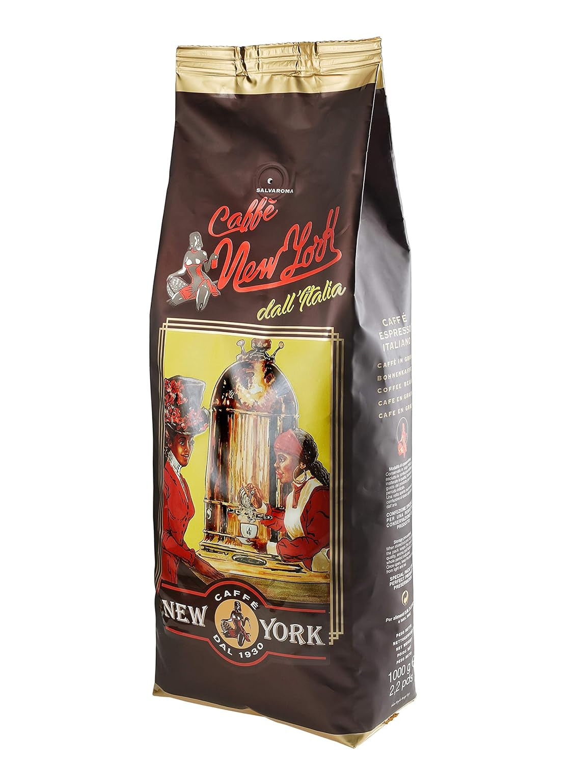 New York Coffee - EXTRA P - Kávová zrna, silná a rozhodná chuť, zrna Arabica a Robusta, k mletí, italské espresso, tyčinková směs - prémiová kvalita od roku 1930 - 1 kg, zrnka