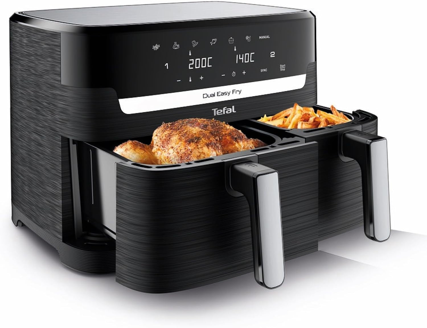 Horkovzdušná fritéza Tefal Dual Easy Fry se dvěma komorami, objem 5,2/3,1 litru, dvě nezávislé zásuvky, 7 programů Domácí spotřebiče Naty Shop Black