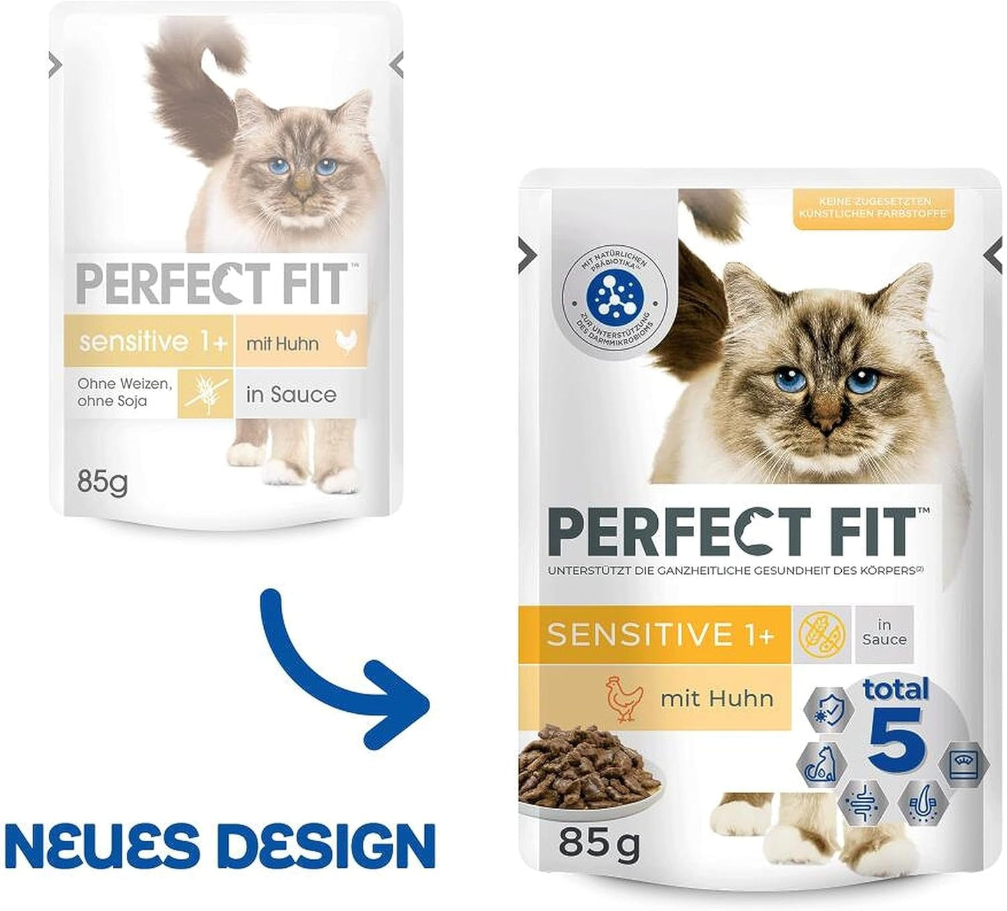 Mokré krmivo pro kočky Perfect Fit Sensitive 1+ s kuřecím masem v omáčce, 12 sáčků, 12 x 85 g - Prémiové vlhké krmivo pro citlivé kočky od 1 roku, bez pšenice a sóji, pro podporu trávení