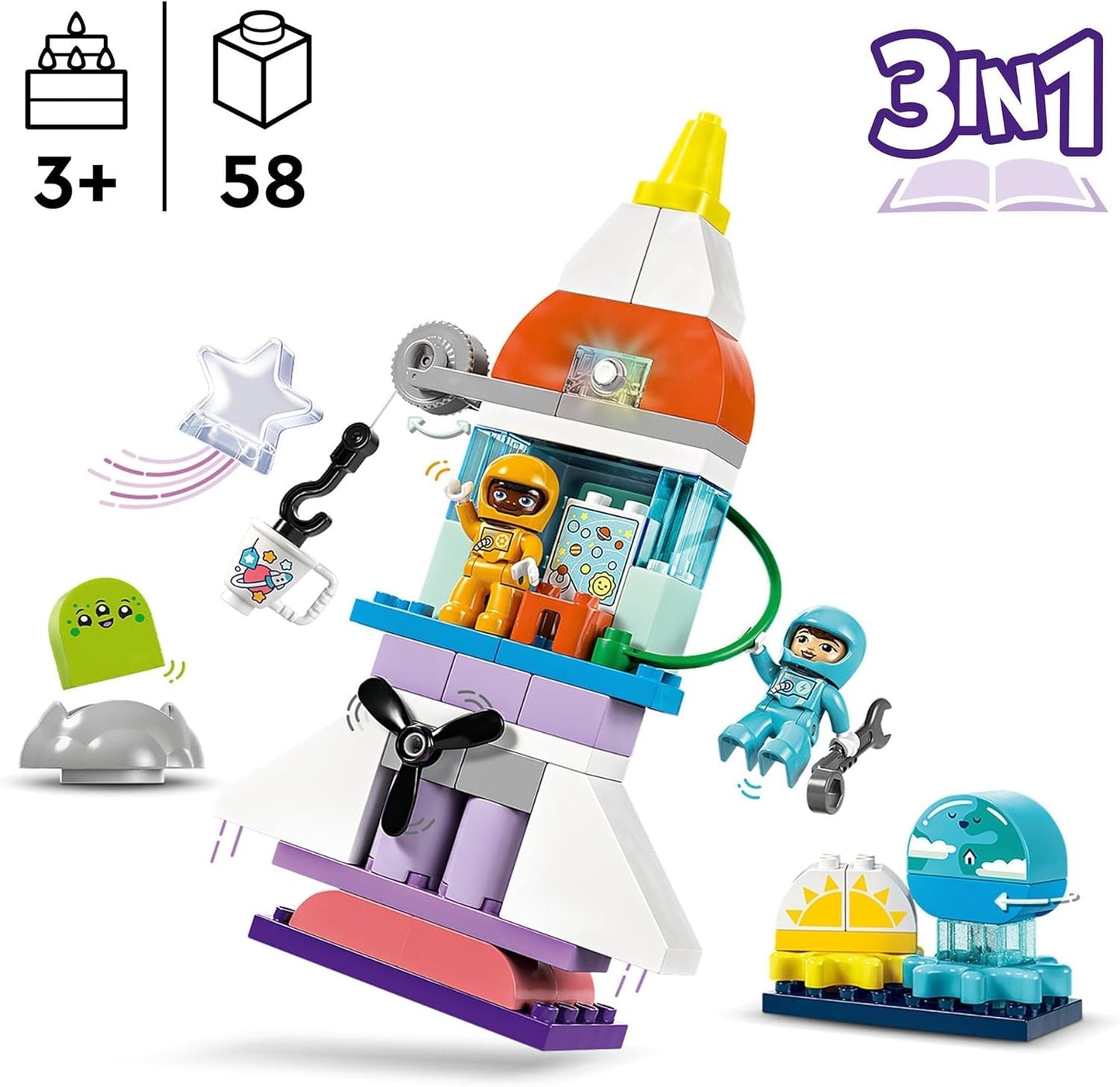 Raketoplán LEGO DUPLO 3 v 1 Spousta dobrodružných vesmírných sad Hračka s raketou pro děti Stavební vědecká hračka Dárek pro motorické dovednosti pro raný vývoj pro 3 roky 10 422 stavebnic Beuche den LEGO-Store