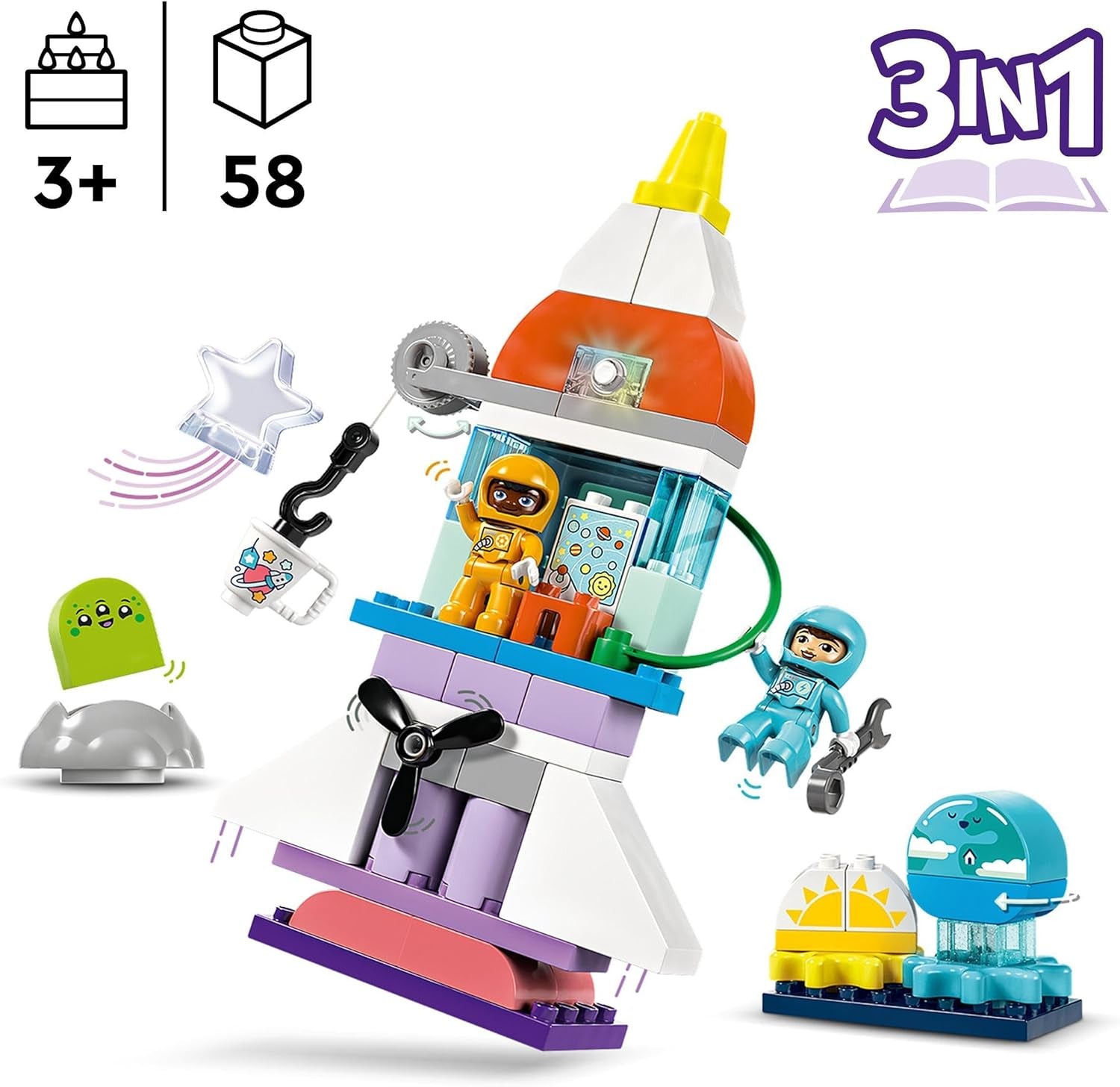 Raketoplán LEGO DUPLO 3 v 1 Spousta dobrodružných vesmírných sad Hračka s raketou pro děti Stavební vědecká hračka Dárek pro motorické dovednosti pro raný vývoj pro 3 roky 10 422 stavebnic Beuche den LEGO-Store