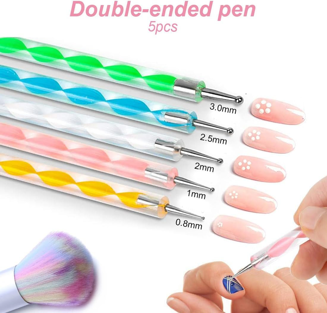 Sada nálepek na nehty a doplňků – 5 nálepek na nehty, štětec, kamínky, ozdobná páska, zlatá fólie – ideální pro manikúru a gelové nehty – sada 50 kusů