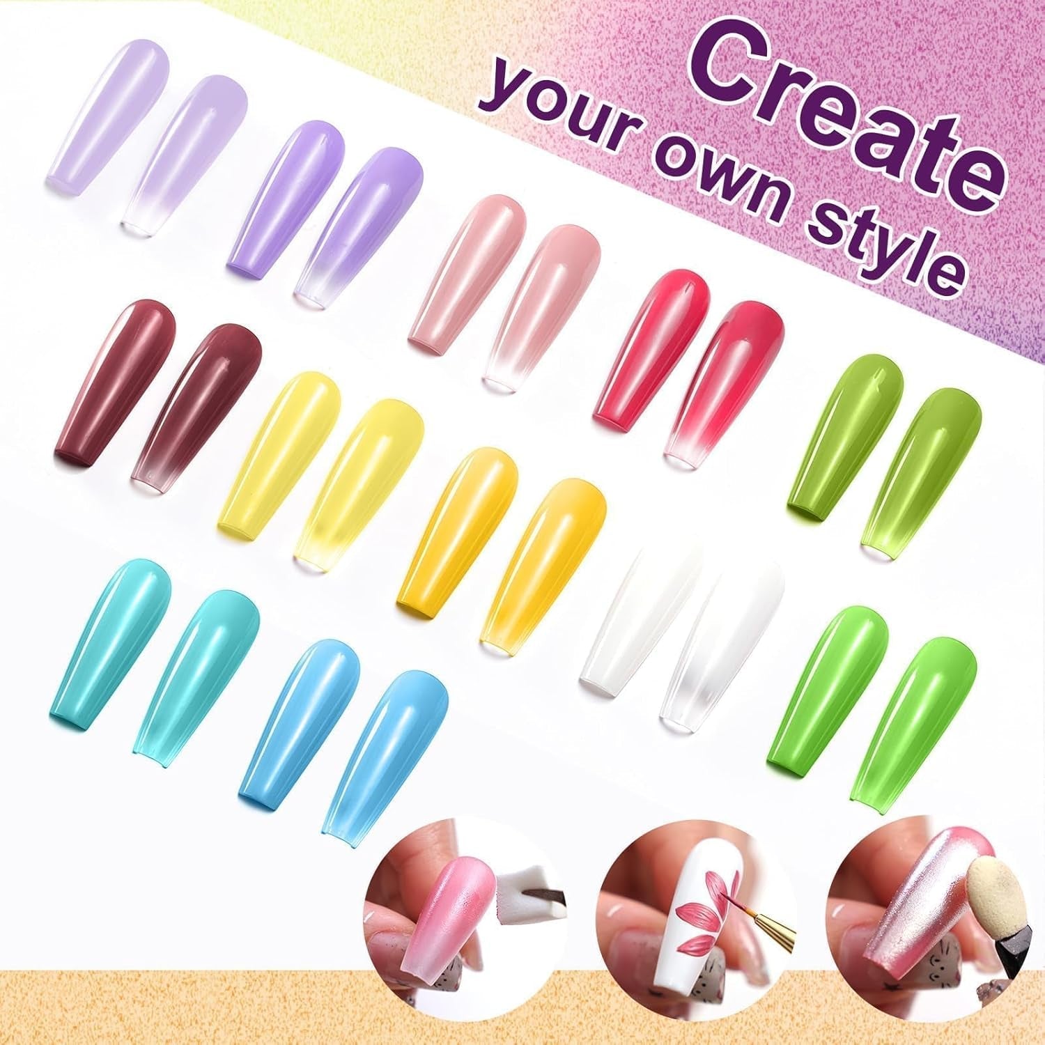 Gradient Painting Gel, 12 barev Ombre Gel lak na nehty se 100 ks houbiček na nehty a 4 drápy kovovým drapákem pro francouzskou manikúru DIY nail art, sada I