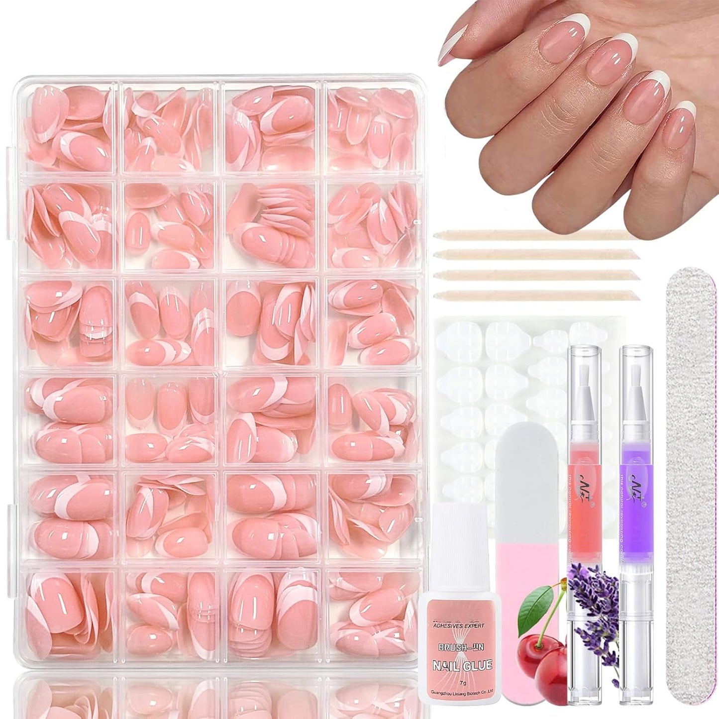 360ks Gradient Ballerina False Nails Set, růžová bílá Gradient nalepovací umělé nehty s 2ks tužky na nehty, střední umělé nehty Ombre pro ženy DIY