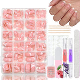 360ks Gradient Ballerina False Nails Set, růžová bílá Gradient nalepovací umělé nehty s 2ks tužky na nehty, střední umělé nehty Ombre pro ženy DIY