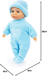 Bayer Design 92802AU Moje první miminko 28 cm, panenka, panenka s měkkým tělem a spícíma očima, velmi šikovná, roztomilý outfit, modrá se srdcem
