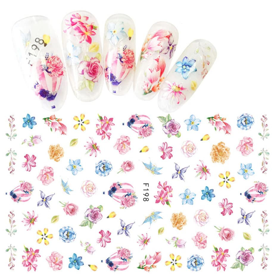 JMEOWIO Nálepka na nehty Frühling Blume 9 Blatt Nagelaufkleber Selbtklebend Rosa Blüte Nálepka na nehty Dekoration Nageldesign Zubehör