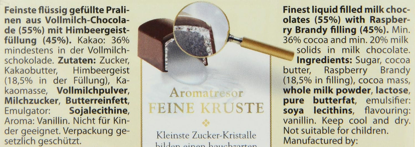 Pralinky RCP Schladerer s malinovým lihem, mléčná čokoláda, cukrová krusta, tekutá náplň, obsahuje alkohol, skvělý dárek, 2 x 127 g