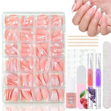 360ks Gradient Ballerina False Nails Set, růžová bílá Gradient nalepovací umělé nehty s 2ks tužky na nehty, střední umělé nehty Ombre pro ženy DIY