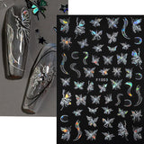 4 Blätter Holographisch Laser Weiß Schmetterling Nálepka na nehty,Y2K Aurora Schmetterlinge Stern Nálepka na nehty 3D Flamme Herz Nageldesign Nálepka na nehty Selbstklebend Nagel Nálepka Nagel Zubehör Nail Art