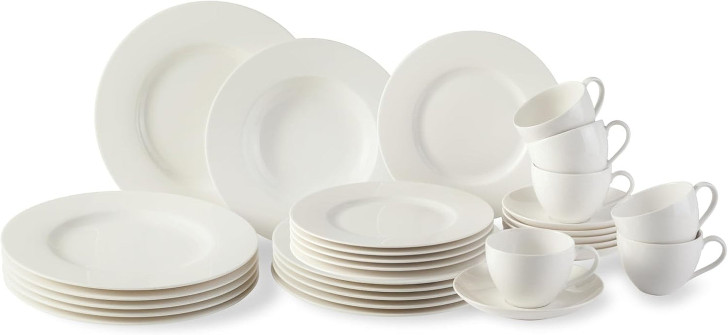 vivo - Villeroy & Boch Group - Basic White 30dílná sada nádobí, vhodné do myčky a mikrovlnné trouby, Bílá sada nádobí, Kávová sada, Keramika, Talíře, Šálky, Premium porcelán