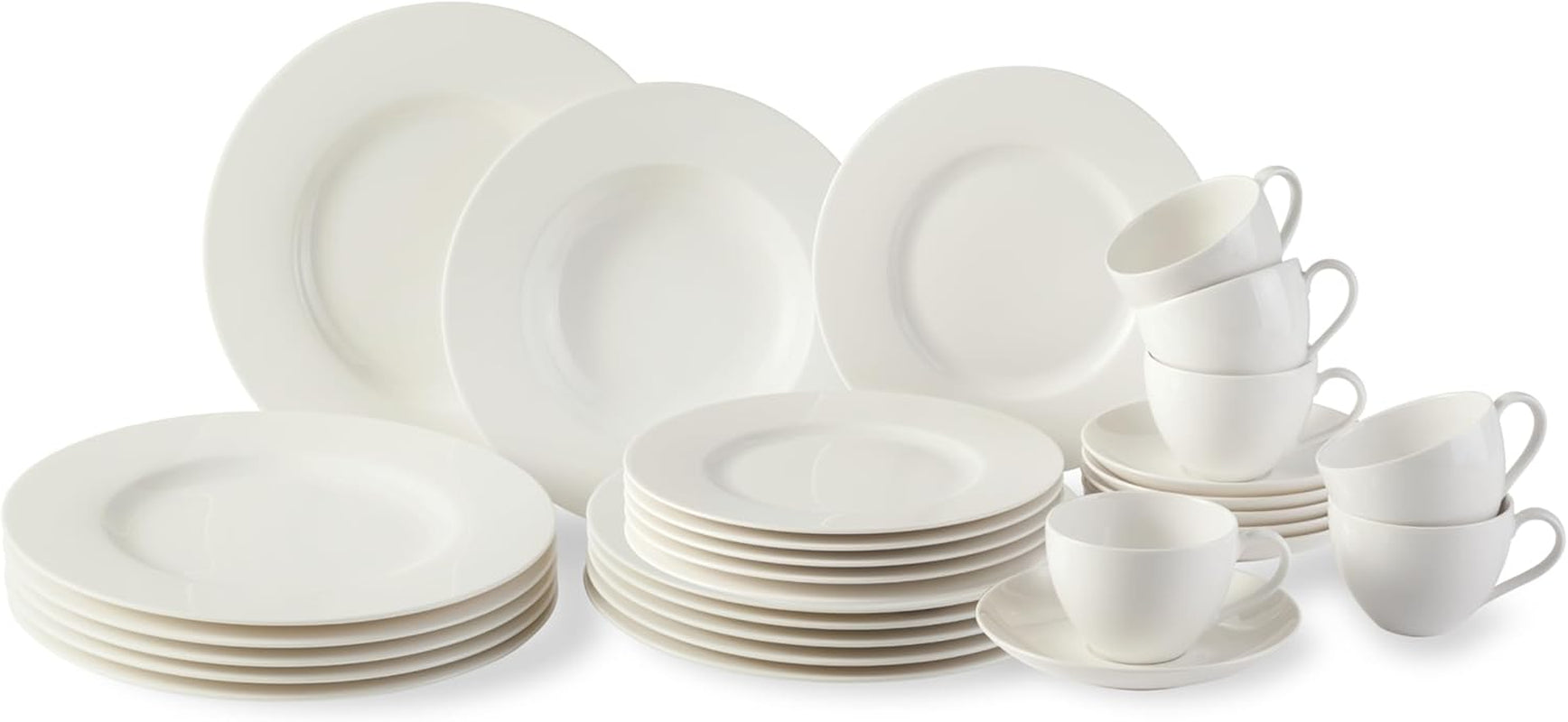 vivo - Villeroy & Boch Group - Basic White 30dílná sada nádobí, vhodné do myčky a mikrovlnné trouby, Bílá sada nádobí, Kávová sada, Keramika, Talíře, Šálky, Premium porcelán