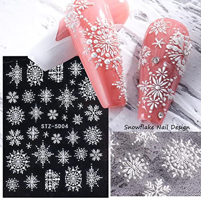 4 Blatt 3D Nálepka na nehty Weihnachten Nagelaufkleber Christmas 5D Stereoskopisch Selbstklebend Schneeflocke Schneemann Nálepka na nehty Dekorace Nageldesign Zubehör