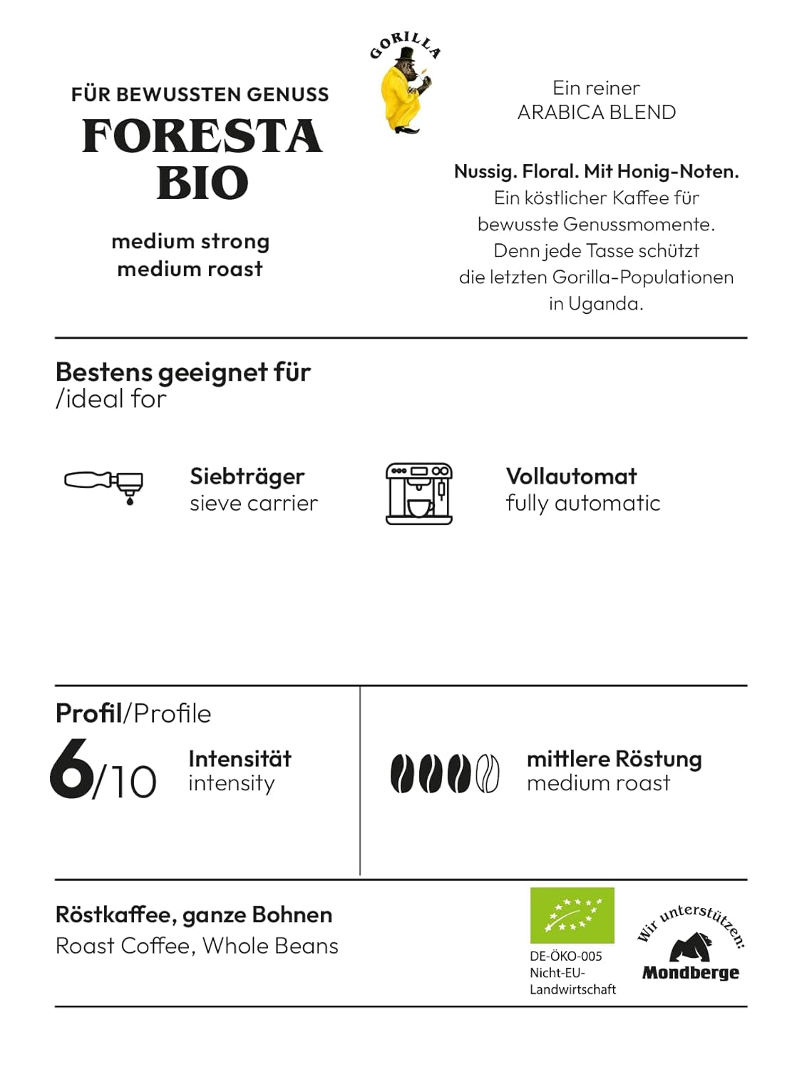 Káva Joerges Foresta 1000g pražená celá zrna | Kvalitní směs Arabica | Pro portafiltr a plně automatické kávovary | Espresso