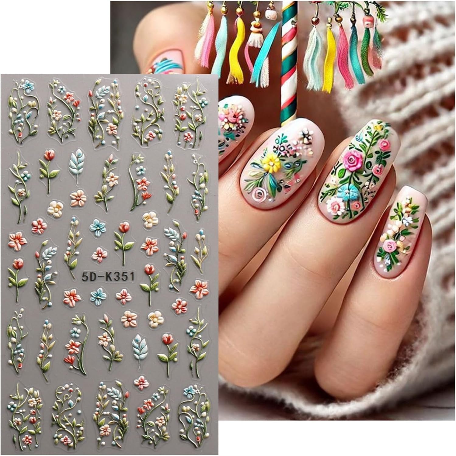 JMEOWIO 3D Nálepka na nehty Blumen Nálepka na nehty Selbstklebend Nagelaufkleber 5D Stereoskopický Herbst Blumen Dekoration Nageldesign Zubehör 4 Blatt