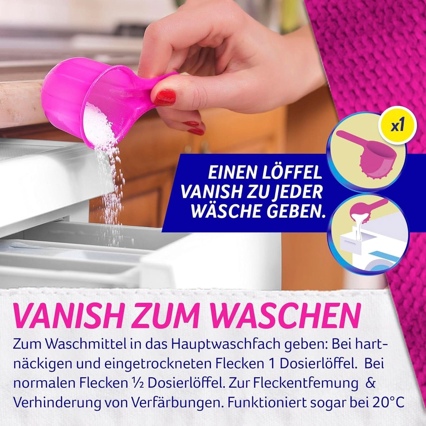 Vanish Oxi Action Powder Pink - 1,125 Kg - prášek na odstranění skvrn a zlepšení prádla bez chlóru - na barevné prádlo Prací prostředky Naty Shop