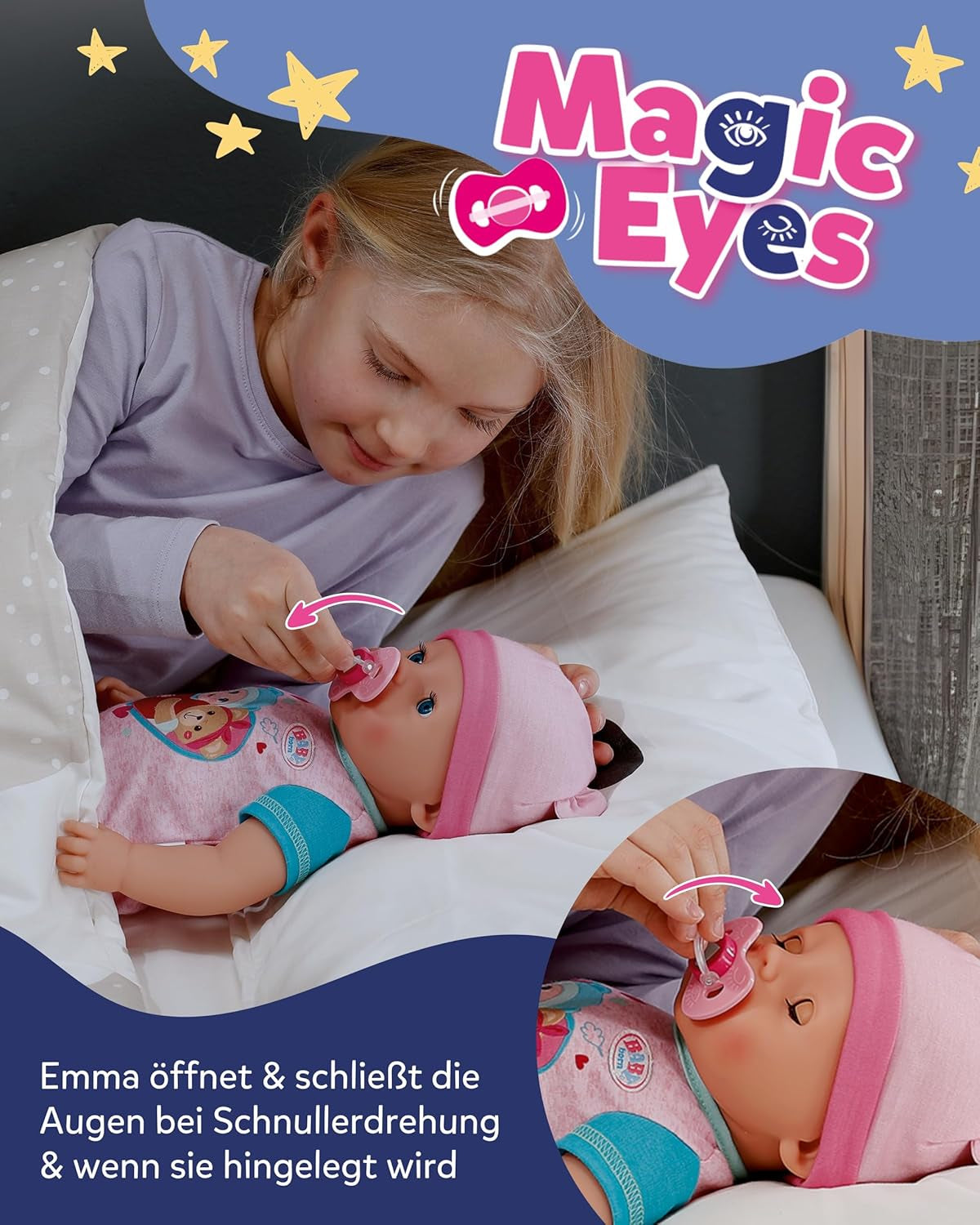 BABY Born Emma - panenka 43 cm - 10 funkcí včetně příslušenství a matrace - Plně funguje bez baterií - Vhodné pro děti od 3 let