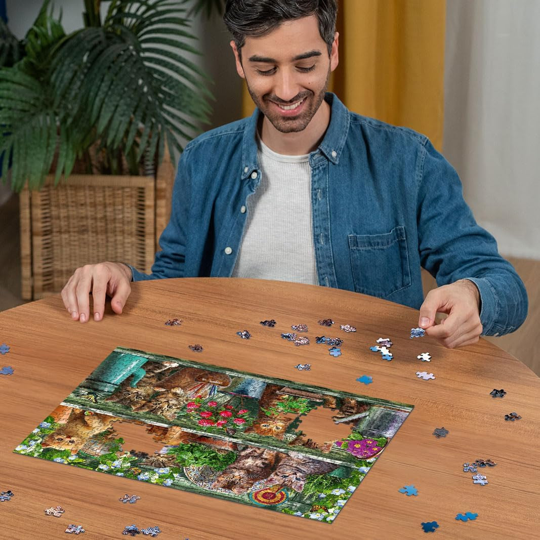 Ravensburger Puzzle 12000205 - Katzen Im Regal - 500dílné puzzle pro dospělé a děti od 10 let, zvířecí puzzle s motivem kočky Puzzle Naty Shop