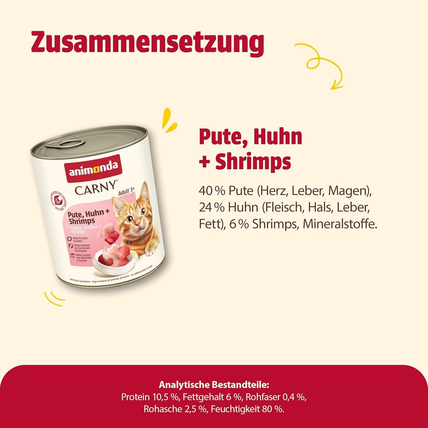 Animonda Carny mokré krmivo pro kočky krůta + kuře + krevety (6 x 800 g), mokré krmivo bez obilovin a cukru s čerstvými masovými přísadami