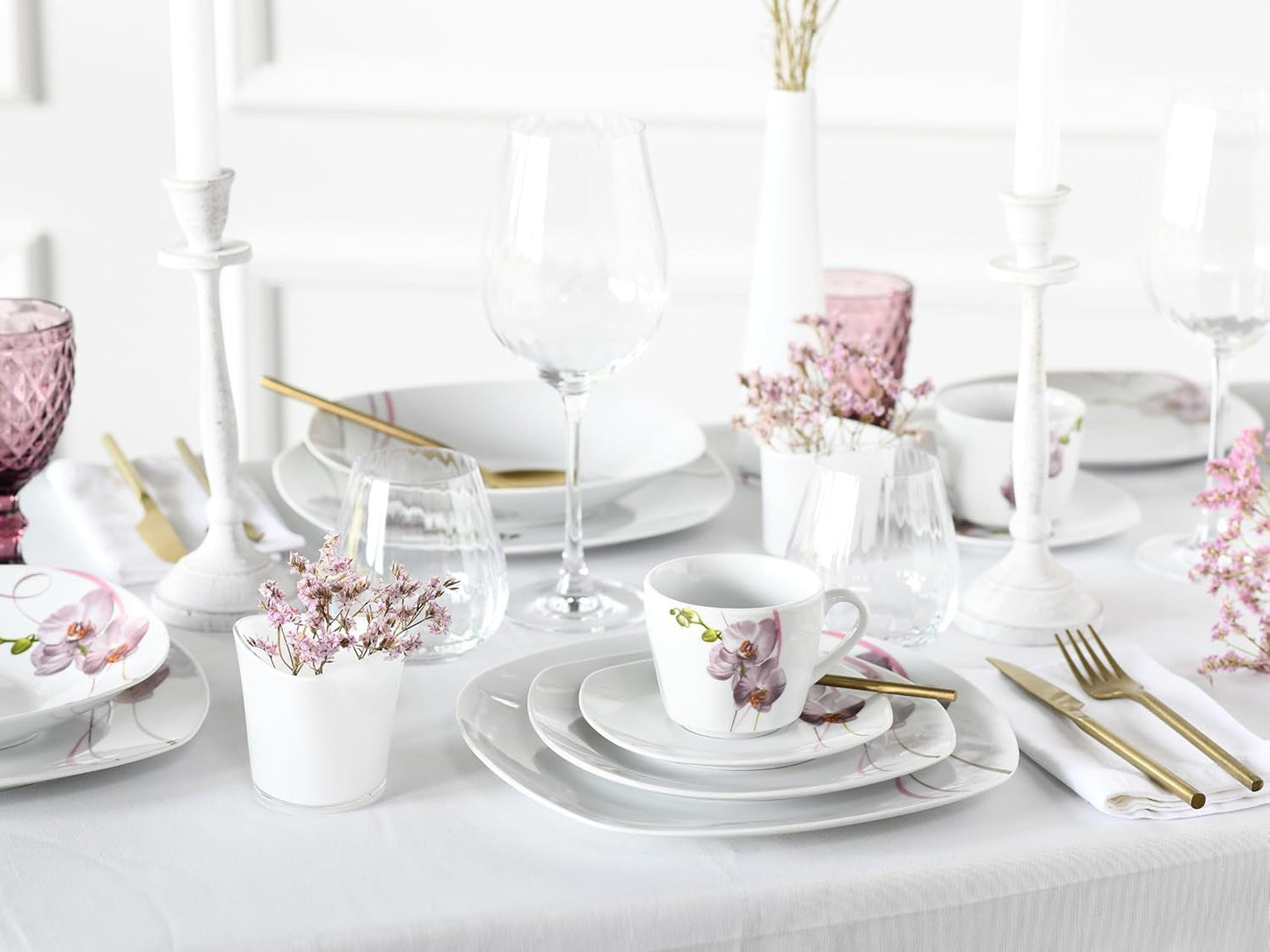 CreaTable, 24024, Square Orchid Series, 18dílná sada nádobí pro 6, Porcelánový kávový servis, Vhodné do myčky a mikrovlnné trouby, Kvalitní výroba