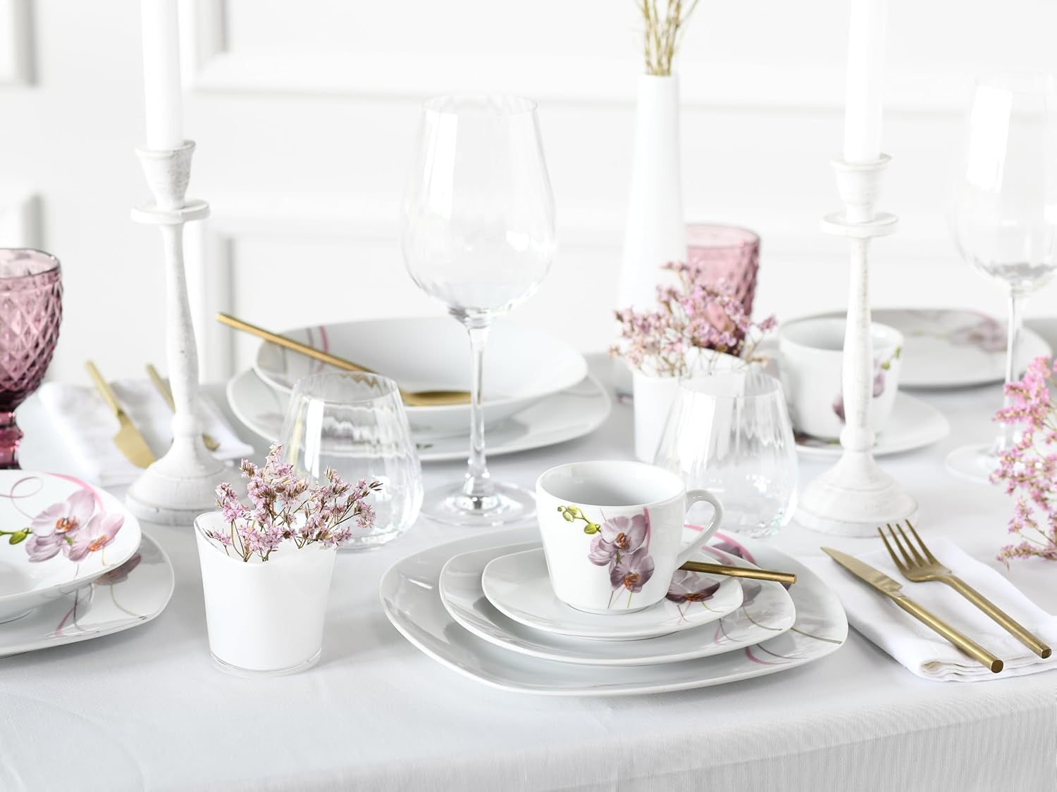 CreaTable, 24024, Square Orchid Series, 18dílná sada nádobí pro 6, Porcelánový kávový servis, Vhodné do myčky a mikrovlnné trouby, Kvalitní výroba