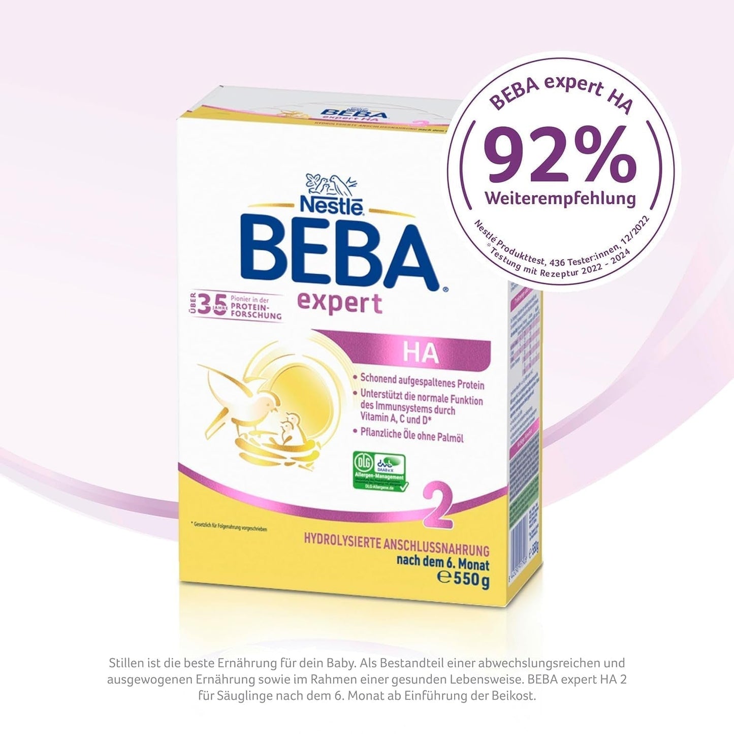 BEBA Expert HA 2 Pokračovací mléko po 6 měsících, kojenecká výživa s hydrolyzovanou bílkovinou, pouze laktóza, bez palmového oleje, balení 6 ks (6 x 550 g) Naty Shop