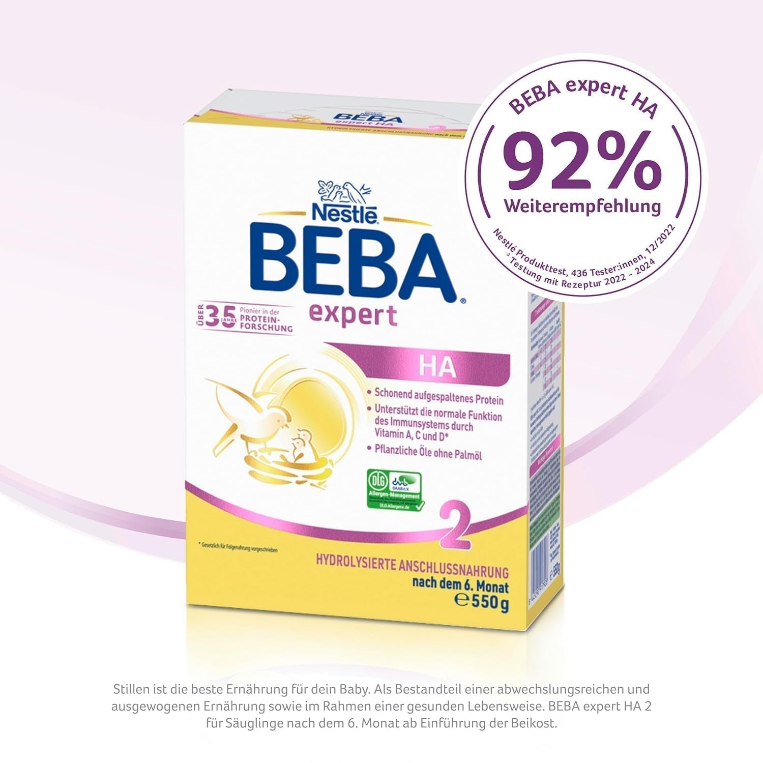 BEBA Expert HA 2 Pokračovací mléko po 6 měsících, kojenecká výživa s hydrolyzovanou bílkovinou, pouze laktóza, bez palmového oleje, balení 6 ks (6 x 550 g) Naty Shop