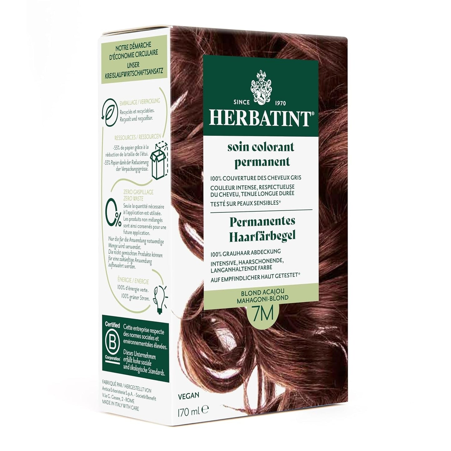 Permanentní gel na barvu vlasů 6N tmavá blond - 170 ml I Bez amoniaku, 100% krytí šedivých vlasů I Testováno na citlivé pokožce, s 8 rostlinnými výtažky Barva na vlasy Naty Shop 7M Mahagonová blond