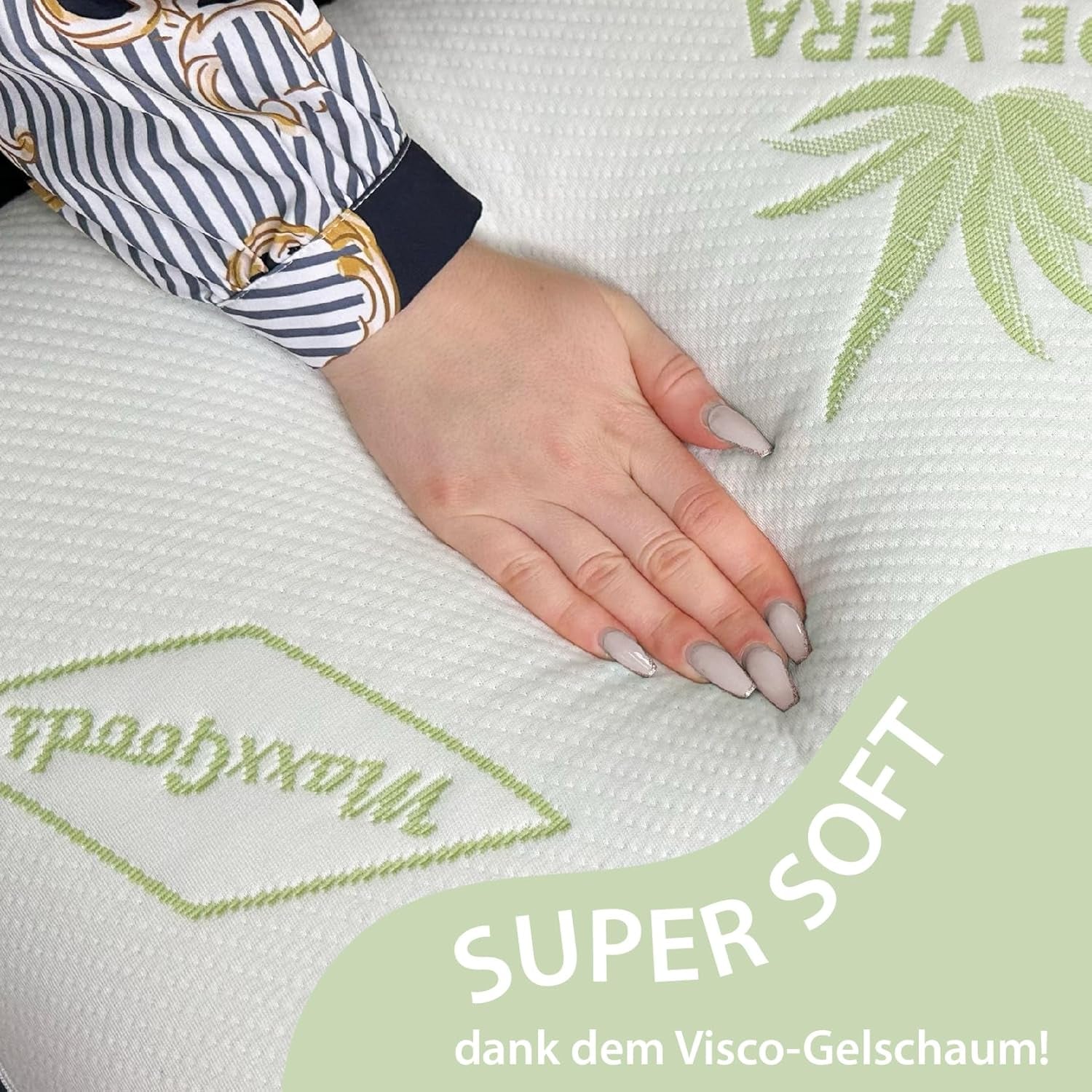Maxxgoods Ortopedický polštář Visco Gel pěnový polštář na podporu krku s ochranným potahem z Aloe Vera a vnitřním potahem ze 100% bavlny - Polštář pro žaludek, záda a postranní spáče (42 cm X 70 cm X 12 cm) Ortopedické polštáře na krk Naty Shop