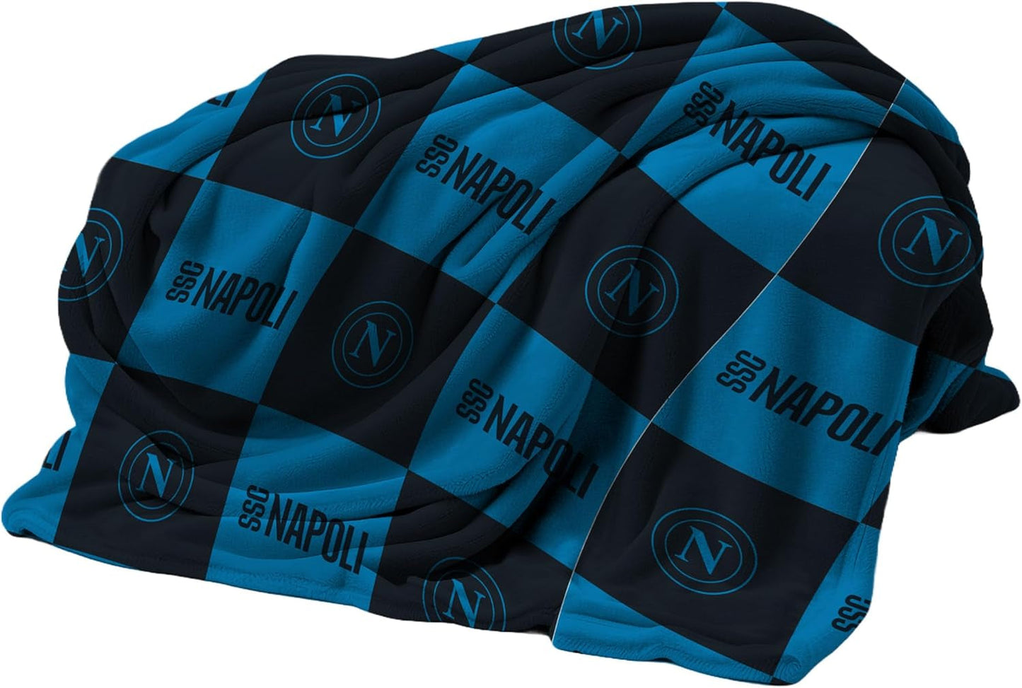 SSC Napoli měkká deka s logem, hřejivá deka na pohovku a postel, rozměr 150 X 210 cm, soft touch, světle modrá, oficiální produkt Hermet Beds and Deky