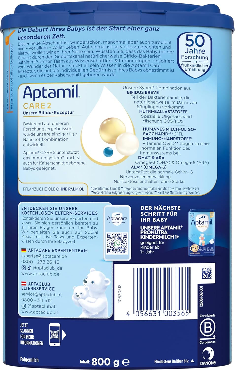 Aptamil Care 2 – Vhodné i pro děti narozené císařským řezem – 1 x 800 g