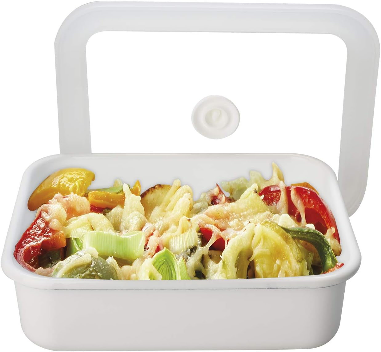 Smaltovaná vakuová dóza na potraviny | XL| 1,85 l | 23,5 x 17,5 x 7 cm | uchová potraviny čerstvé mnohem déle | chrání potraviny před napadením bakteriemi a plísněmi | bez vakuové pumpy Boxy na potraviny Naty Shop Flat L