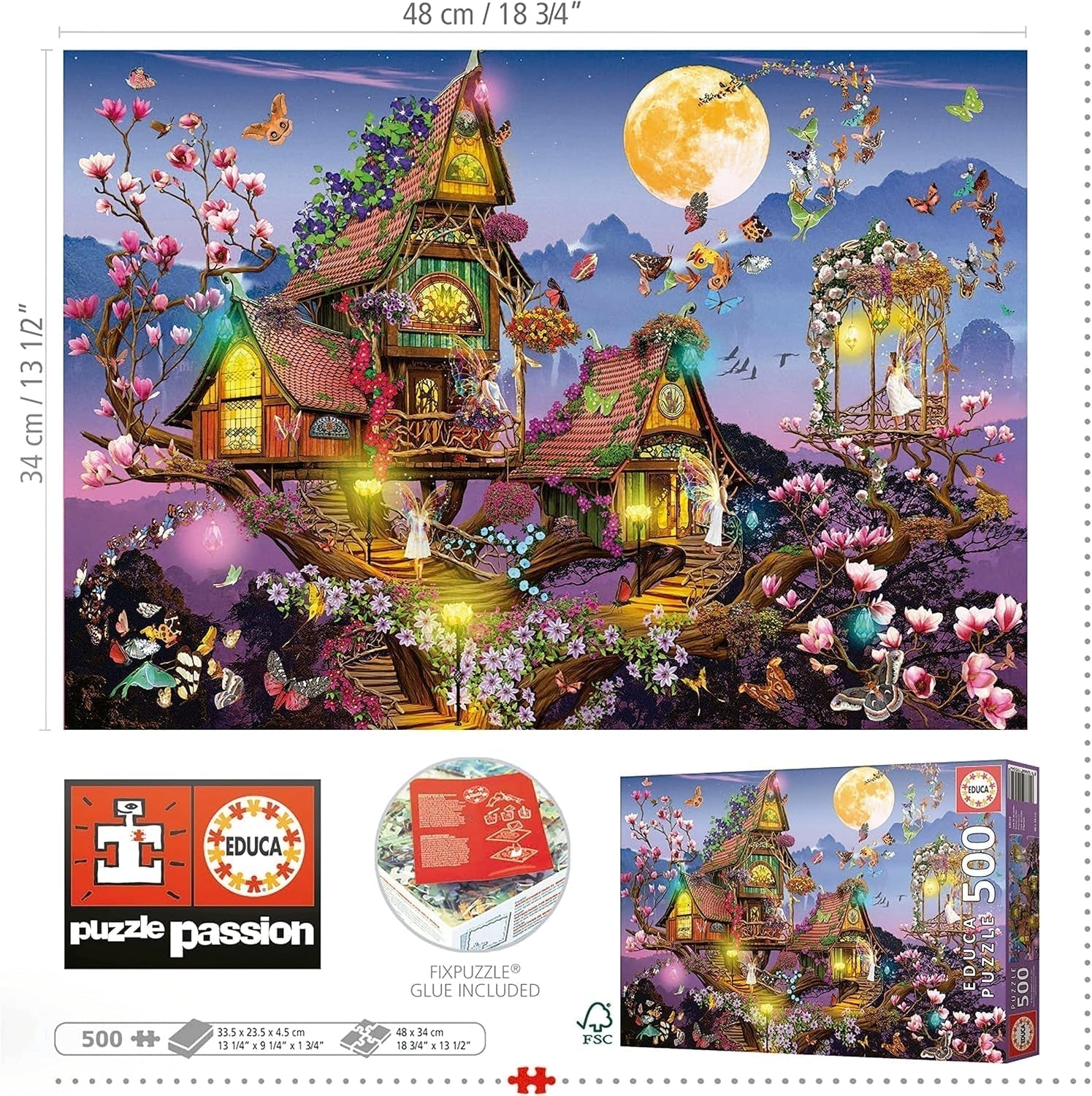 Educa - Puzzle 500 dílků pro dospělé | pohádkový dům, 500dílné puzzle pro dospělé a děti od 11 let, fantasy, pohádky, víly (19554) Puzzle Naty Shop