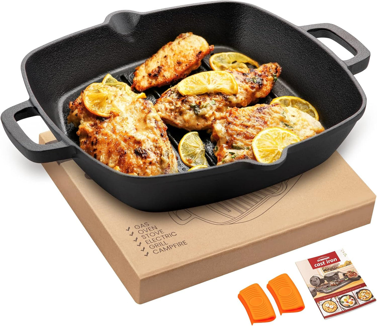OVERMONT litinová grilovací pánev s rukojetí Hrnce a pánve Naty Shop Square 26Cm