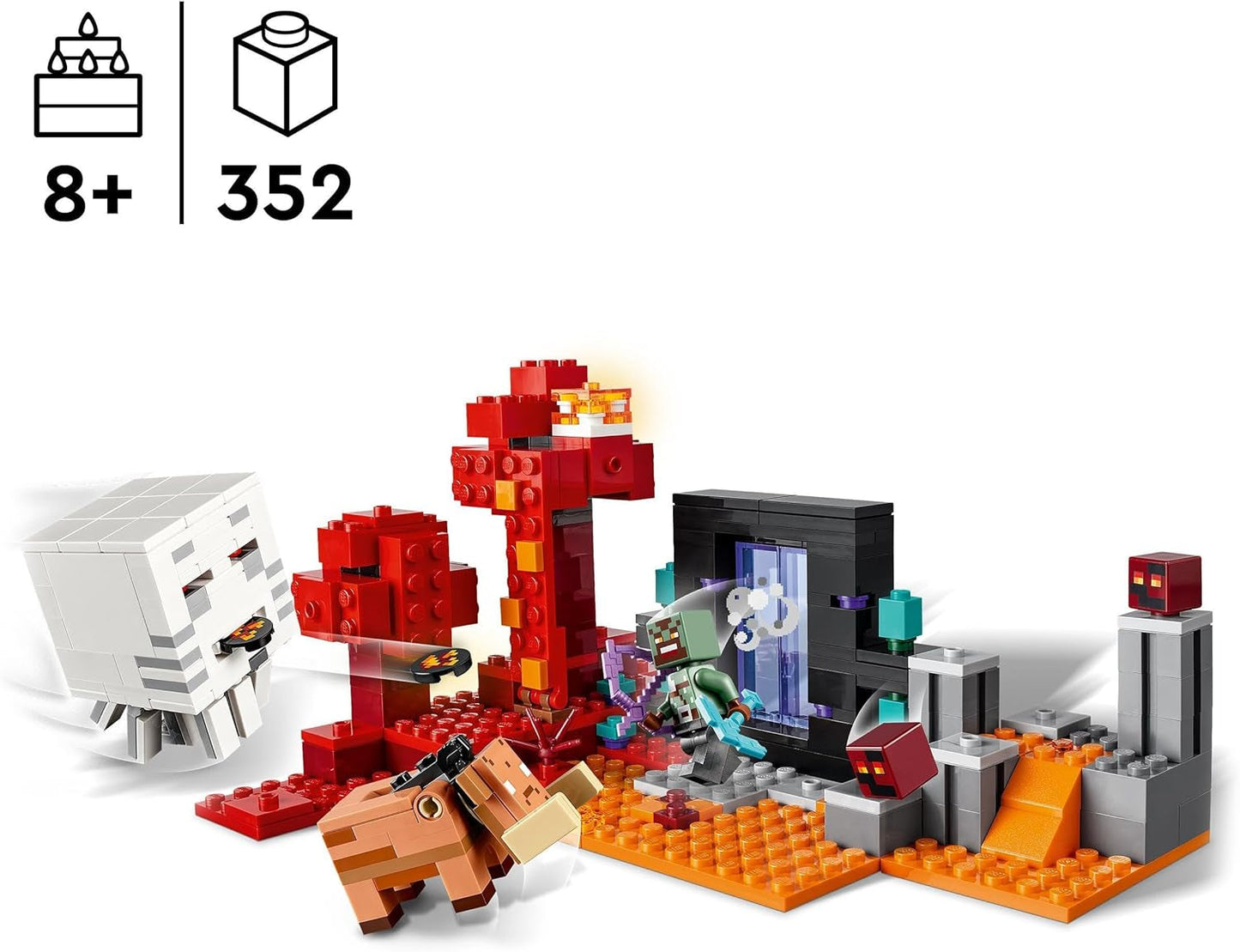 LEGO Minecraft Ambush na portálu Nether Herní hračka Nether pro děti s bojovými scénami a legendárními figurkami včetně strašidelného dárku pro hráče a chlapce a dívky 8 let staré 21255 Stavebnice Besuche den LEGO-Store