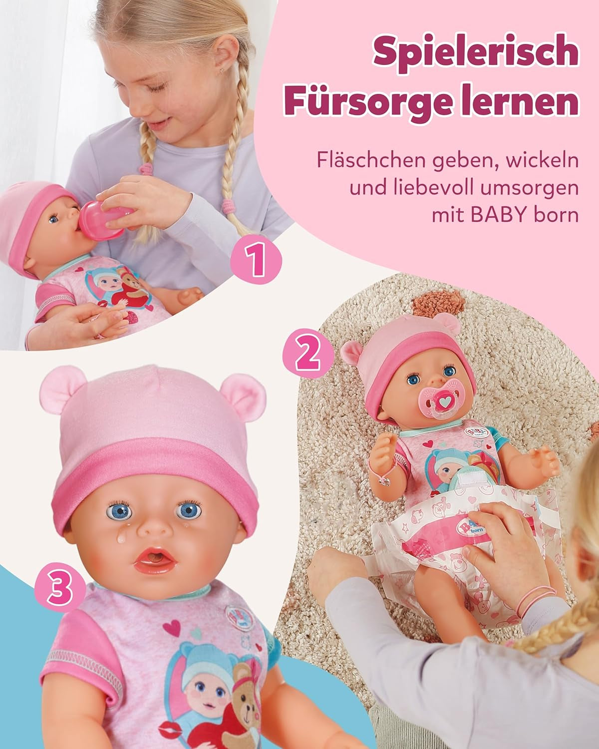 BABY Born Emma - panenka 43 cm - 10 funkcí včetně příslušenství a matrace - Plně funguje bez baterií - Vhodné pro děti od 3 let