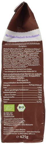 Bauck HOF Dinkelmüsli Schokozart, 425G (1Er Pack) Cereálie Naty Shop