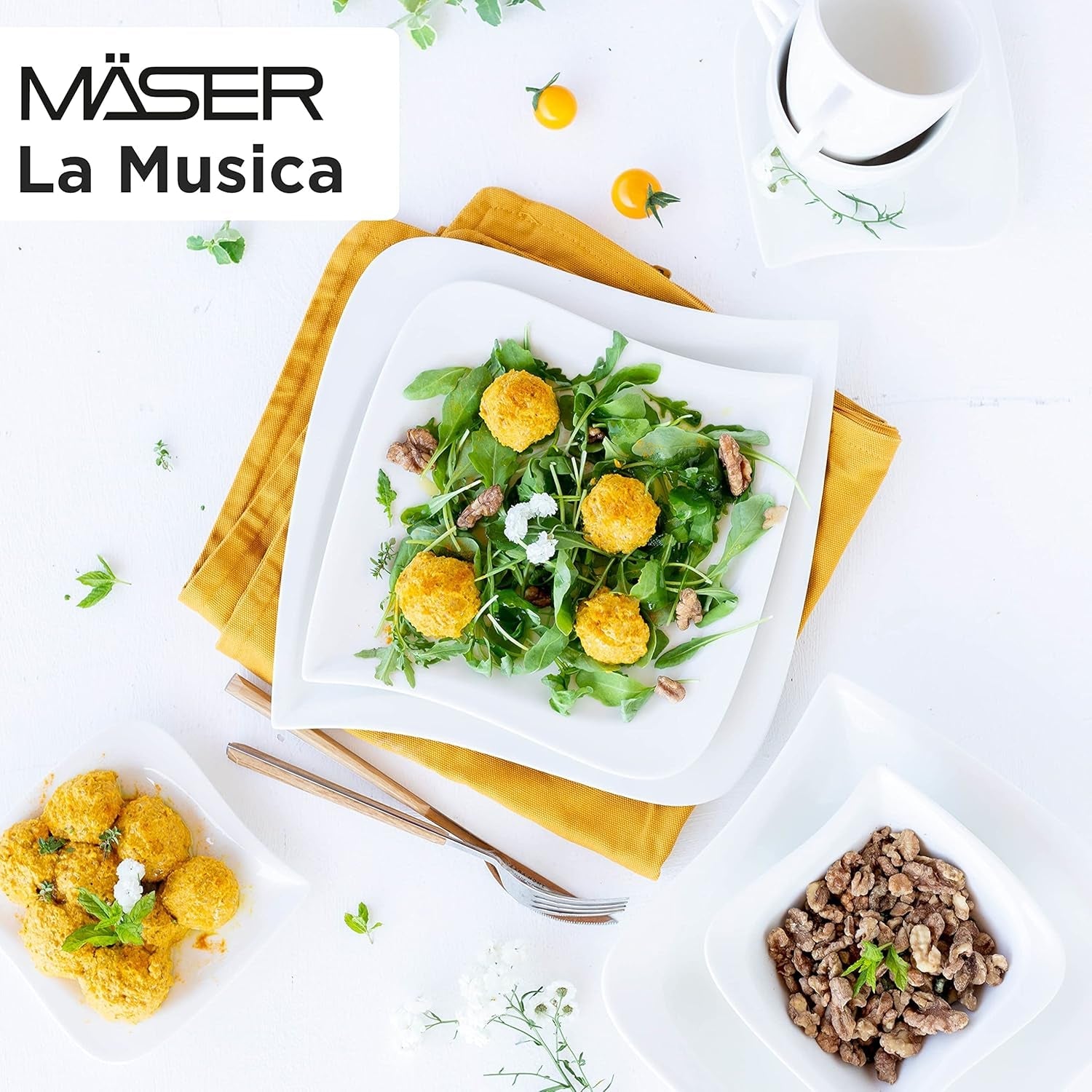 Verso de Mäser, řada La Musica, 18dílný kávový servis, sada porcelánového nádobí pro 6 osob, 921172, bílá