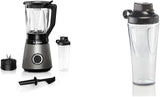 Bosch Standmixer Vitapower Serie 4 MMB6174SN, Verbesserte Version, Hochwertige Edelstahl-Klingen, 1,5L Glasbehälter, 0,6L To-Go-Flasche, Spülmaschinenfeste Teile, 30 000 U/Min, 1200 W, L Bundle Shocatarie 0, 6 Silber Shocatarie 2-v-1, Neu Mit 10 Jahre Motorgarantie