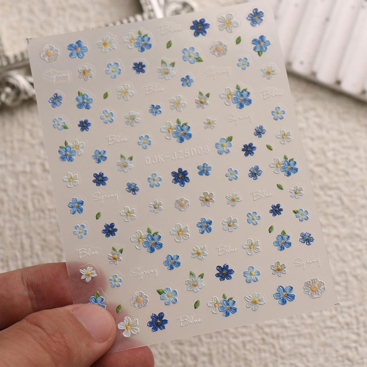 JMEOWIO 3D Nálepka na nehty Blumen Nálepka na nehty Selbstklebend Nagelaufkleber 5D Stereoskopické jarní letní Dekorace Blumen Nageldesign Zubehör 4 Blatt