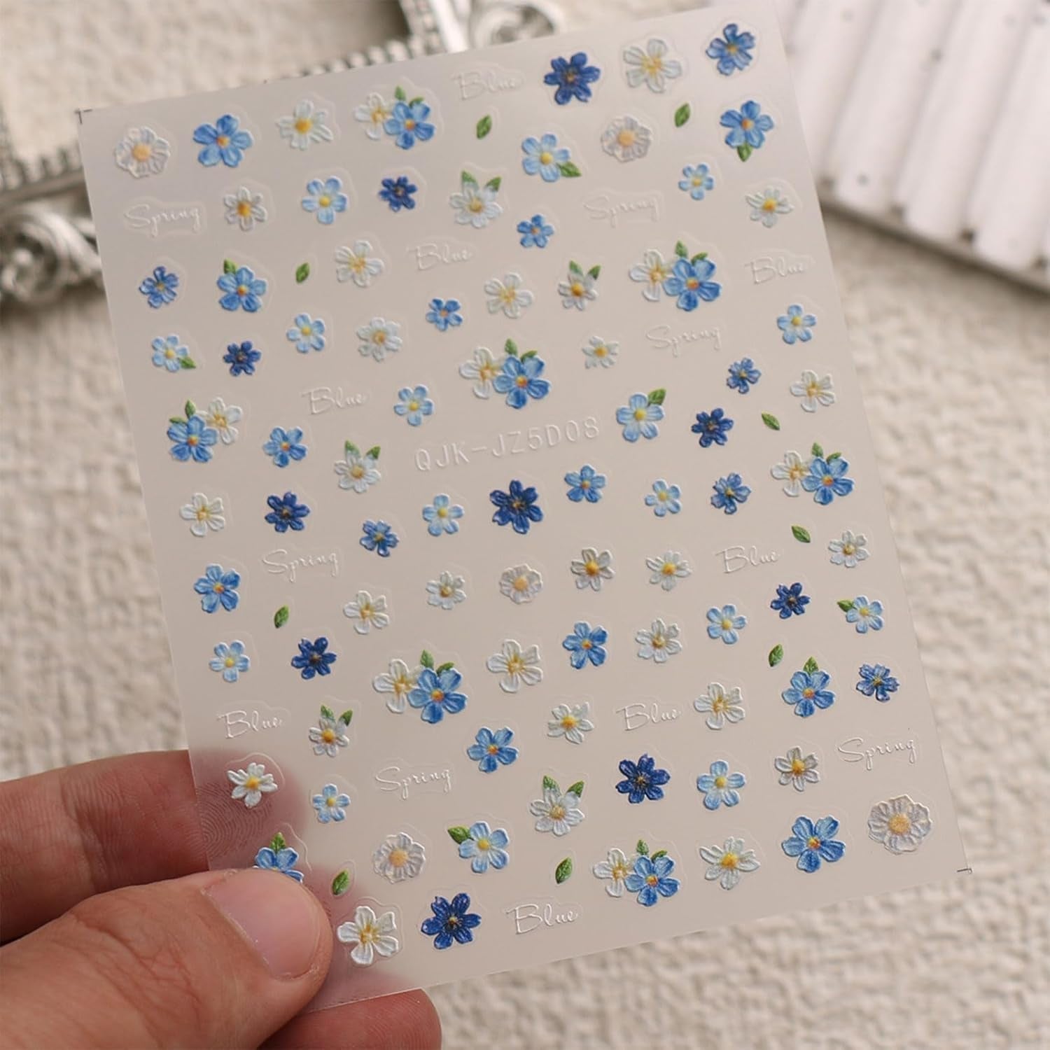 JMEOWIO 3D Nálepka na nehty Blumen Nálepka na nehty Selbstklebend Nagelaufkleber 5D Stereoskopické jarní letní Dekorace Blumen Nageldesign Zubehör 4 Blatt
