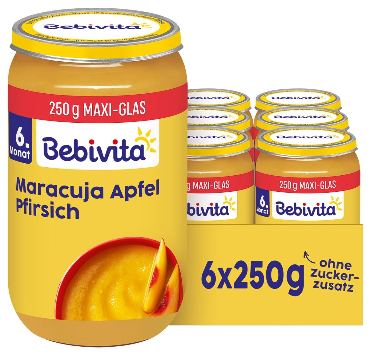 Broskve a maracuja v jablečné šťávě, 250g, balení 6 ks (6x250g)