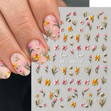 JMEOWIO 3D Nálepka na nehty Blumen Frucht Nálepka na nehty Selbstklebend Nagelaufkleber 5D Stereoskopická dekorace Nageldesign Zubehör 4 Blatt